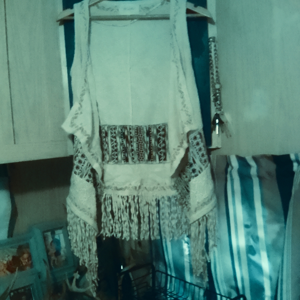 Miss Me Cream and Brown Fringe Vest